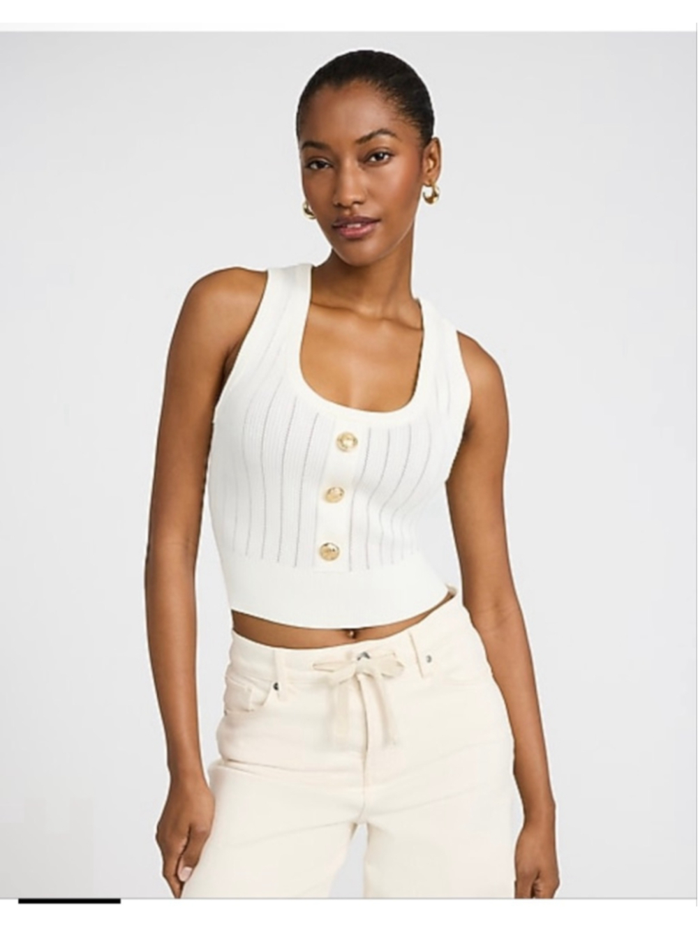 Express White Ribbed Knit Crop Top